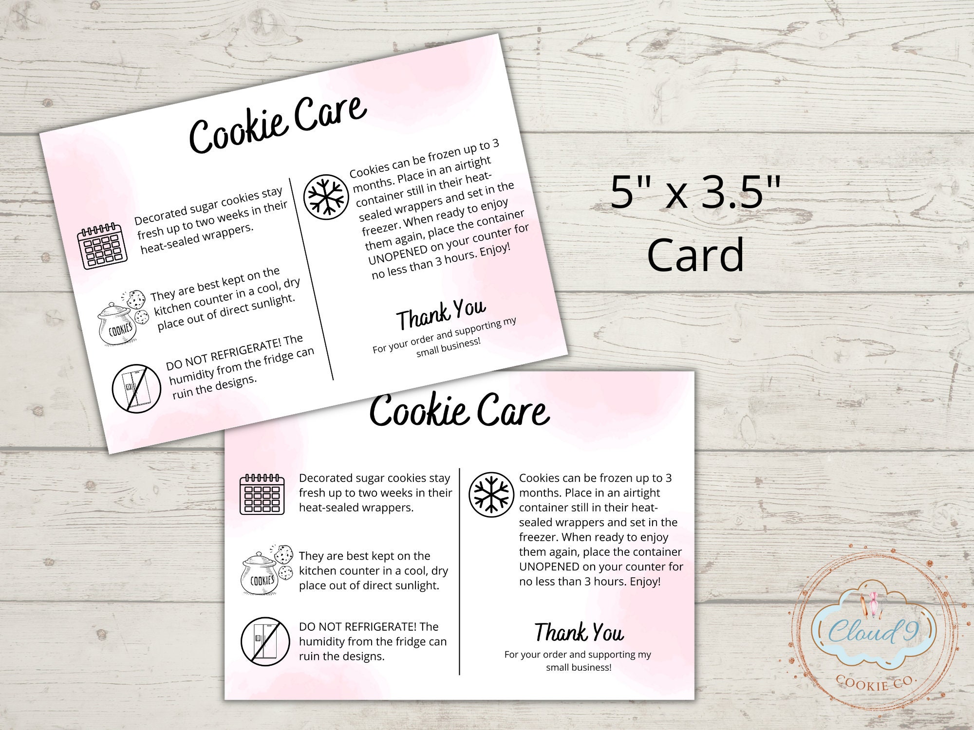 Cookie Care Card, Cookie Care Instructions, Bakery Care Guide, Biscuits