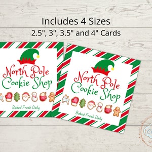 Etykieta do druku North Pole Cookie Shop, Etykieta do ciastek Elf, Etykieta do miniaturowego pudełka na ciasteczka, Dostawa Elfów w ciągu nocy, Wydruk na Boże Narodzenie, Natychmiastowe pobranie