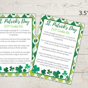 Instructions imprimables du kit de biscuits bricolage de la Saint-Patrick, carte de kit de biscuits DYI - 3,5 x 5