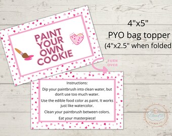 Adorno imprimible para bolsa de galletas para pintar el día de San Valentín, 4"x5" (4"x2.5" cuando está plegado)
