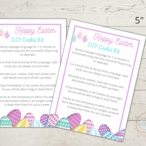 Printable Easter DIY Cookie Kit Instructions, DYI Cookie Kit Card -  5 x 7