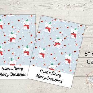 Printable Christmas Cookie Card 5 x 7 - Have a Beary Merry Christmas Cookie Card, Instant Download