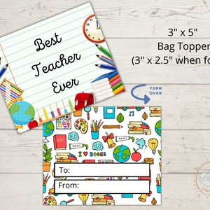 Topper per borsa di apprezzamento per l'insegnante stampabile 3"x5" (3"x2,5" quando piegato), biglietto per biscotti per il miglior insegnante di sempre, etichetta regalo di apprezzamento per l'insegnante