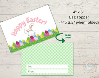 Topper de bolsa de galletas de Pascua imprimible, 4"x5" (4"x2.5" cuando está plegado) - Topper de bolsa de galletas de Pascua feliz