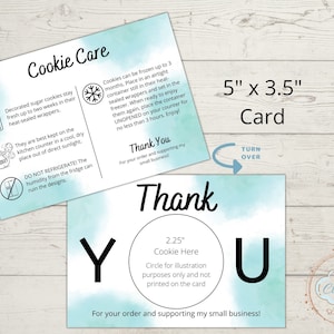Cookie Care Card, Cookie Care Instructions, Bakery Care Guide, Biscuits Instructions, Printable 3.5&quot; x 5&quot; Card