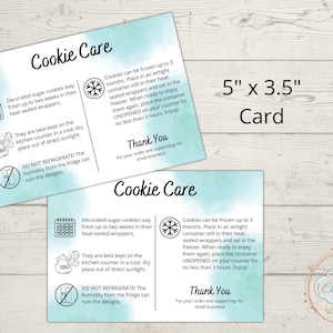 Cookie Care Card, Cookie Care Instructions, Bakery Care Guide, Biscuits Instructions, Printable 3.5" x 5" Card