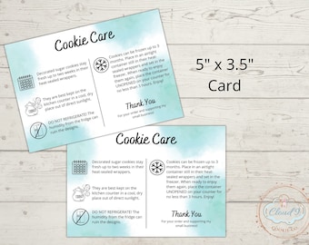 Cookie Care Card, Cookie Care Instructions, Bakery Care Guide, Biscuits Instructions, Printable 3.5" x 5" Card