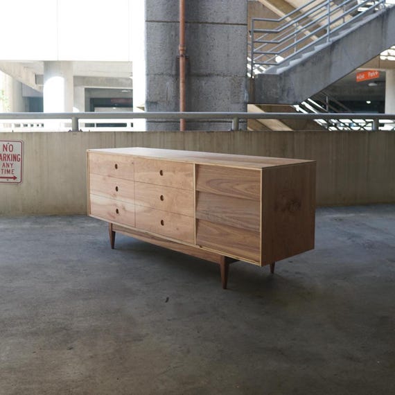 modern lowboy dresser Young Manufacturing Mid Century Walnut Curved Lowboy Dresser