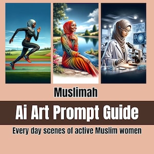 Guia de prompt Muslimah DALL-E 3, mulheres muçulmanas, 12 prompts básicos, 12 imagens, prompt ChatGPT para criar prompts ilimitados