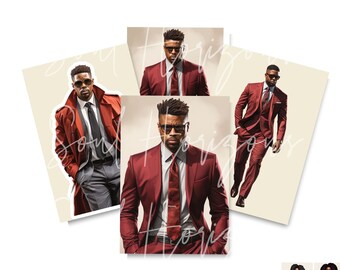 Suited: The Reds, Crimson Digital Black Male Dolls, African American Men clipart, Black men PNG