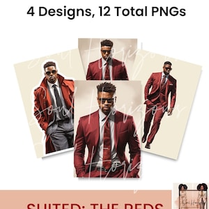 Suited: The Reds, Crimson Digital Black Male Dolls, African American Men clipart, Black men PNG