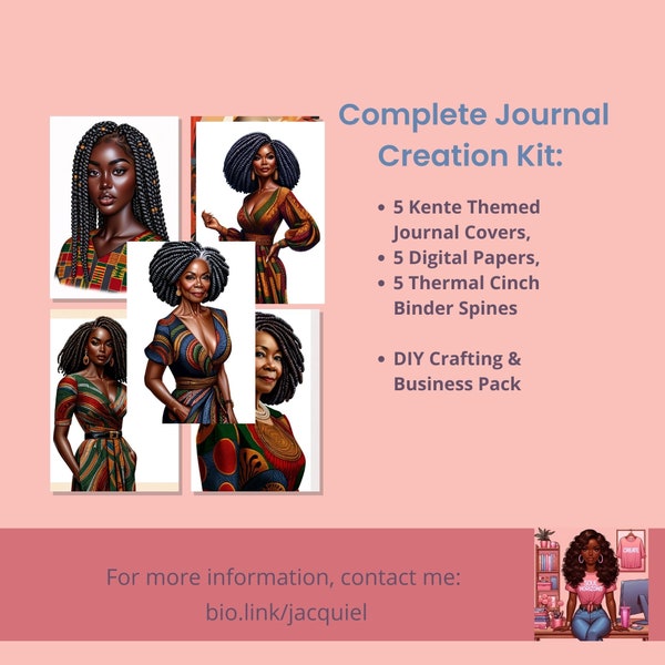 African American Women in Kente Cloth Journal Kit - DIY Covers, Thermal Cinch Ready, Matching Spines and Digital Papers, Commercial Use