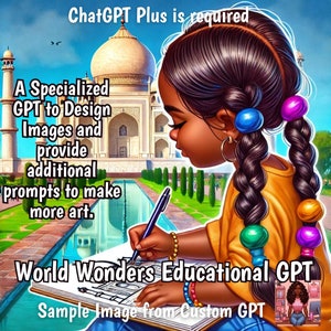 GPT educativo di World Wonders, GPT personalizzato per bambini, generazione di opere d'arte Push Button Dall-E, grafica e informazioni del pulsante Educational Landmark