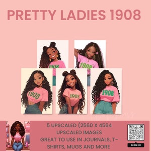 Pink and Green Sorority woman High-Res Clip Art, Visual MidJourney Prompt | Digital Sticker | African American clipart Commercial Use, PG02