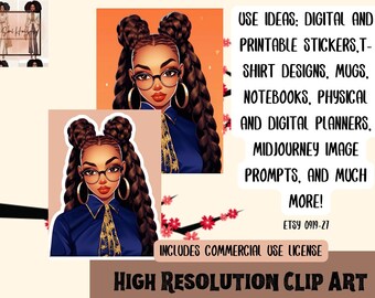 Schwarze Frau hochauflösende Clip-Art, visuelle MidJourney Prompt | Digitaler Aufkleber |Afro-Latina Cliparts| Kommerzielle Nutzungslizenz, 0919-27