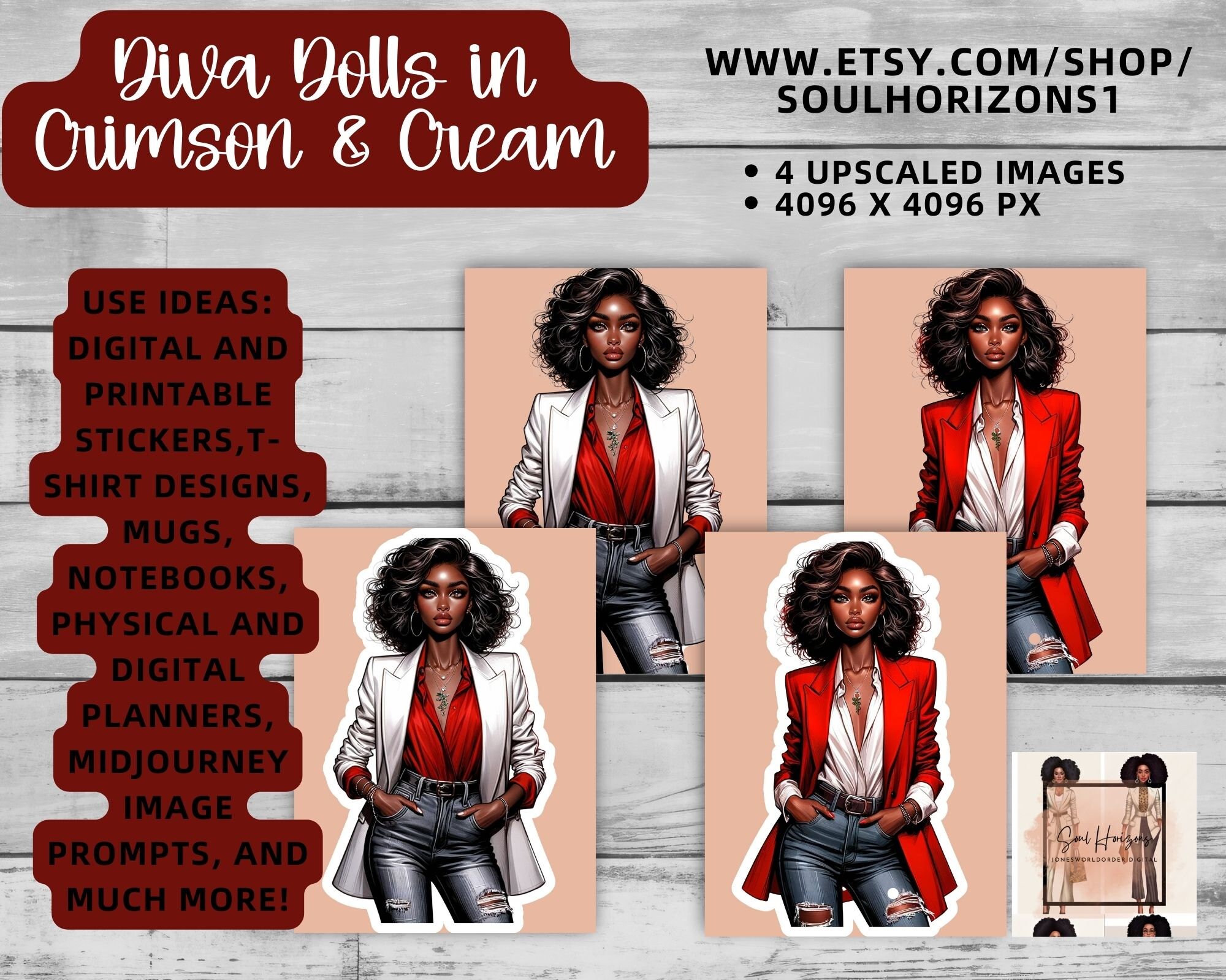 Crimson und Creme Sorority Frau Clip Art, Visual MidJourney Prompt | Digitaler Aufkleber | African American Clipart Kommerzielle Nutzung