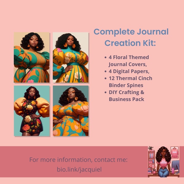 Floral Spring Has Sprung Digital Journal Kit, Thermal Cinch Bundle: Exclusive 4 Digital Dolls & 4 Paper Set, 12 Spines, Commercial use, SP03