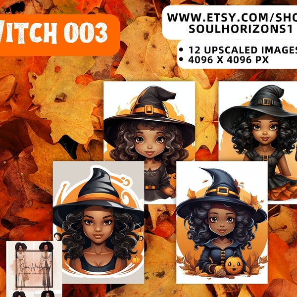 Witch Clipart Bundle, African American Halloween png, Brown Girl Witches Clipart, Witchcraft Clip art, Afro witch, Melanin Sticker, 12 PNG