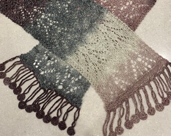 Lace knit scarf in shadowy soft acrylic