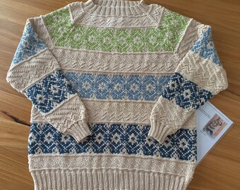 Stunning fairisle & relief pattern cotton and wool blend jumper