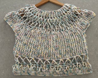 SALE Unique Cotton blend crochet top in pastels