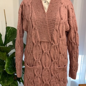 SALE! Wool, Alpaca & silk cable ladies jumper with pockets in pink tweed BWM