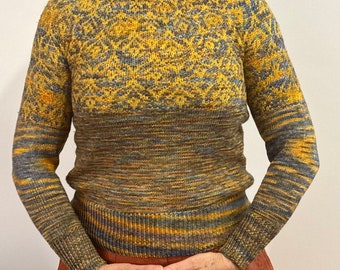 Einzigartiger Fairisle handgefärbter Strickpullover aus Wollgemisch