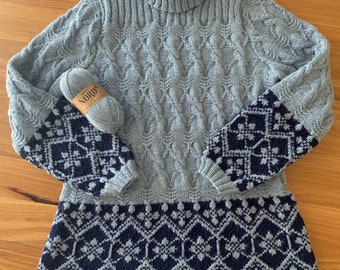 Alpaca wool cable & fairisle knit jumper