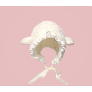 Kawaii Sheep design Beanie, Fluffy Sheep lamb ear winter hat, plush animal ear hat, Funny Lamb Caps, warm witer outdoor cute hat, kids hat