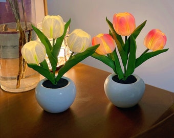 Lampes Tulipes super mignonnes, veilleuse tulipe bleu rose, lampe de table fleur faite à la main, veilleuse Atmosphere, lampe de chevet Tulips, cadeau pour elle