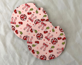 Cherry Disco Car Coaster- UVDTF, water resistant, car accesories