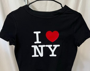 I Heart NY or Custom Saying Baby Tee/Crop Top Y2K Womens Shirt