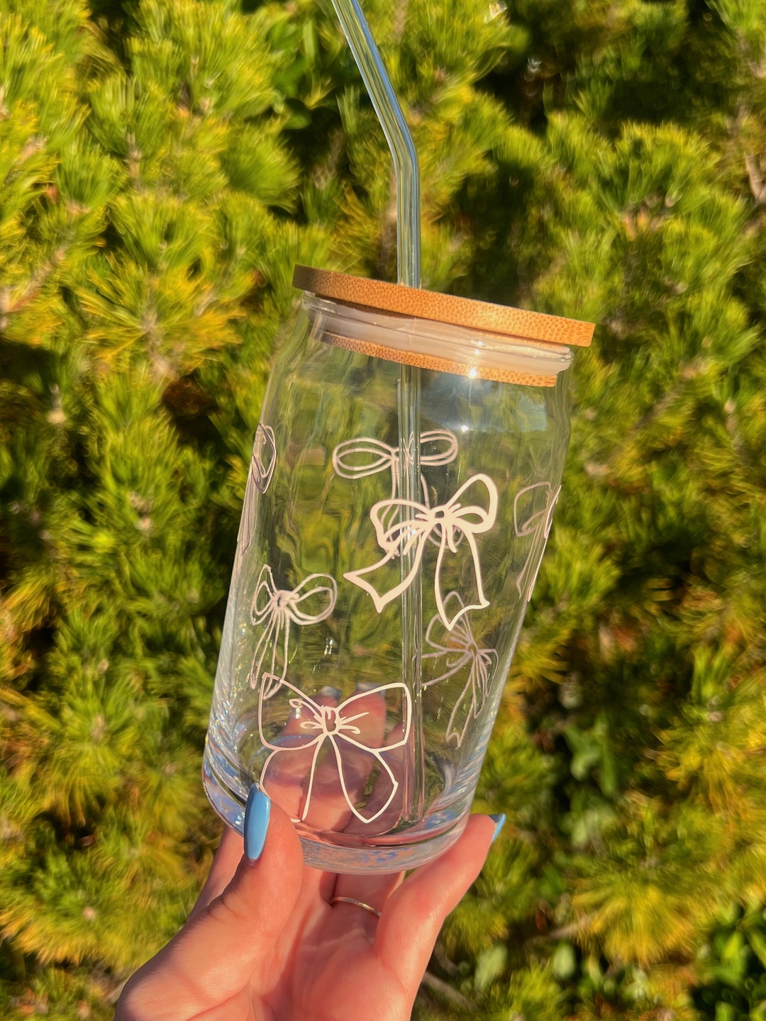 Pink Bow 16 Oz Beer Can Glass Cup With Lid Etsy