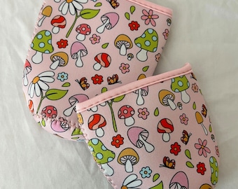 Mushroom Coffee Cup Cover, Beer Can Cozy, Drink Cozies