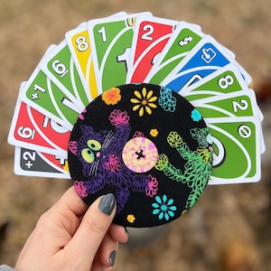 Card Holder, Playing Card Holder, Card Helper, Family Game Night Card Holder, Helping Hand, Handmade Gift, 90s Fabric DOODLE CATS CARDHOLDER