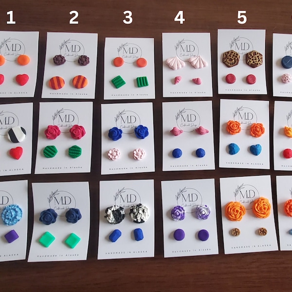 Mix and Match 2 Pack Collection | 2 Polymer Clay Stud Earrings | Handmade Earrings