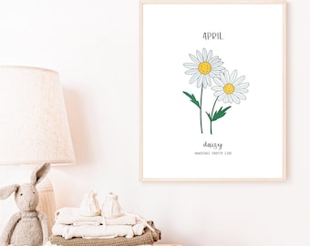 April Geboorte Bloem Print Daisy Poster Print | Bloemen PNG | Geboortemaand Bloemen | Bloemen print