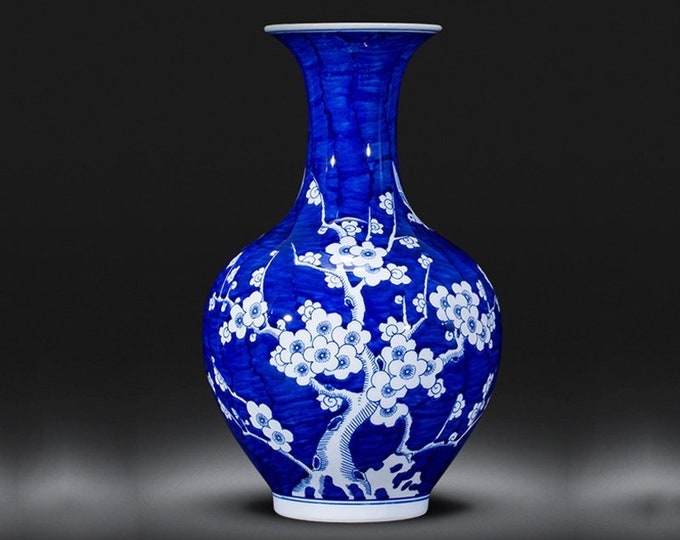 Keramik Vasen | Retro blau-weiße Porzellan Vase Ornamente | Handbemalte Eispflaume Keramik Vasen | Wohndekoration | Wohnungseinrichtung