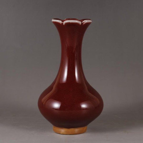 Red Glazed Flat Belly Vase|Antique Small Vase|Antique Porcelain|Home Office Decorative Ornament|Vintage Vase|Small Red Vase