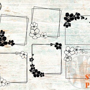 Cadre rectangle en fleurs de cerisier SVG PNG Fleurs de cerisier dessinées à la main carré Double cadres SVG Sakura fleur svg