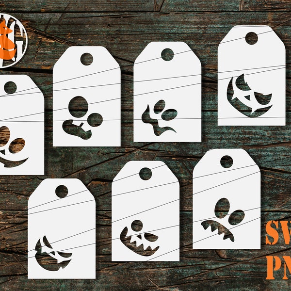 Halloween Gift Tags SVG PNG Bundle Spooky Ghost Faces Halloween Paper Cut Gift tags SVG