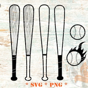 Zarys kija baseballowego SVG, zarys piłki baseballowej SVG, pliki sportowe SVG Maszyna tnąca Cricut
