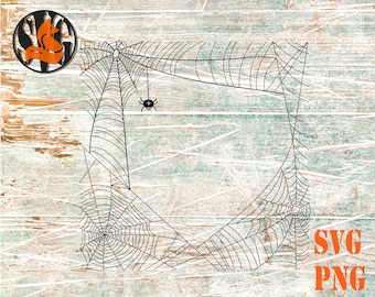 Spider Web Frame SVG PNG Square Frame svg, Spiderweb frame svg, Cobweb Web Frame svg, Halloween frame svg