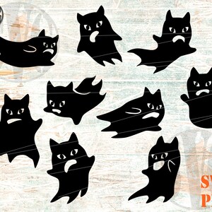 Ghost Cat SVG PNG Bundle Paper Cut Template Spooky Ghosts Halloween Party Decor SVG Digital Download Files for cricut silhouette