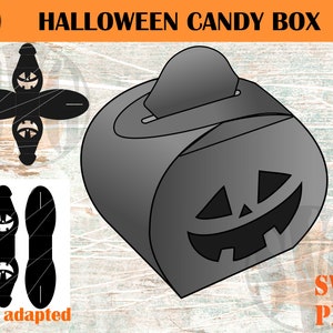 Boîte de bonbons Halloween papier découpé modèle SVG PNG Fichier de décoration de fête d'Halloween pour cricut silhouette Halloween effrayant boîte cadeau SVG