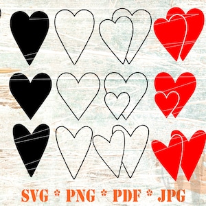 Coração alongado SVG, contorno de corações desenhados à mão svg, pacote de moldura de corações Arquivos para cricut