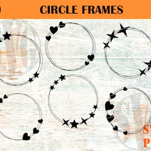 Cirkelframes SVG PNG-bundel ronde krans sterren harten bestanden voor cricut silhouet