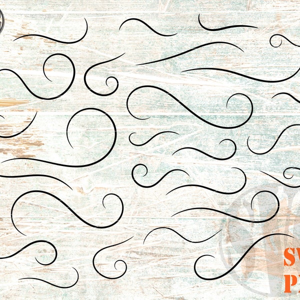 Swirl Lines SVG PNG Waves svg 25 Hand Drawn svg Flourish Swoosh Stroke Ornaments Decorative Clipart Hair files for cricut silhouette