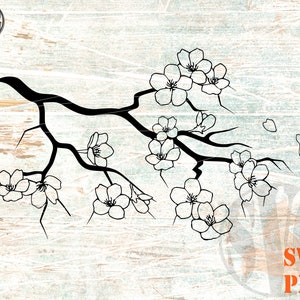 Ramo di fiori di ciliegio SVG PNG Fiori di ciliegio disegnati a mano Modello tagliato in carta SVG Sakura Flower svg