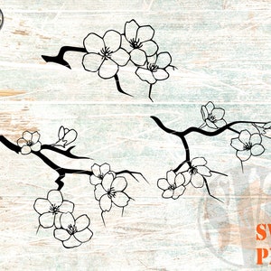 Kirschblüte Zweige SVG PNG Handgezeichnete Kirschblüten Papier Schnitt Vorlage Bundle SVG Sakura Flower svg
